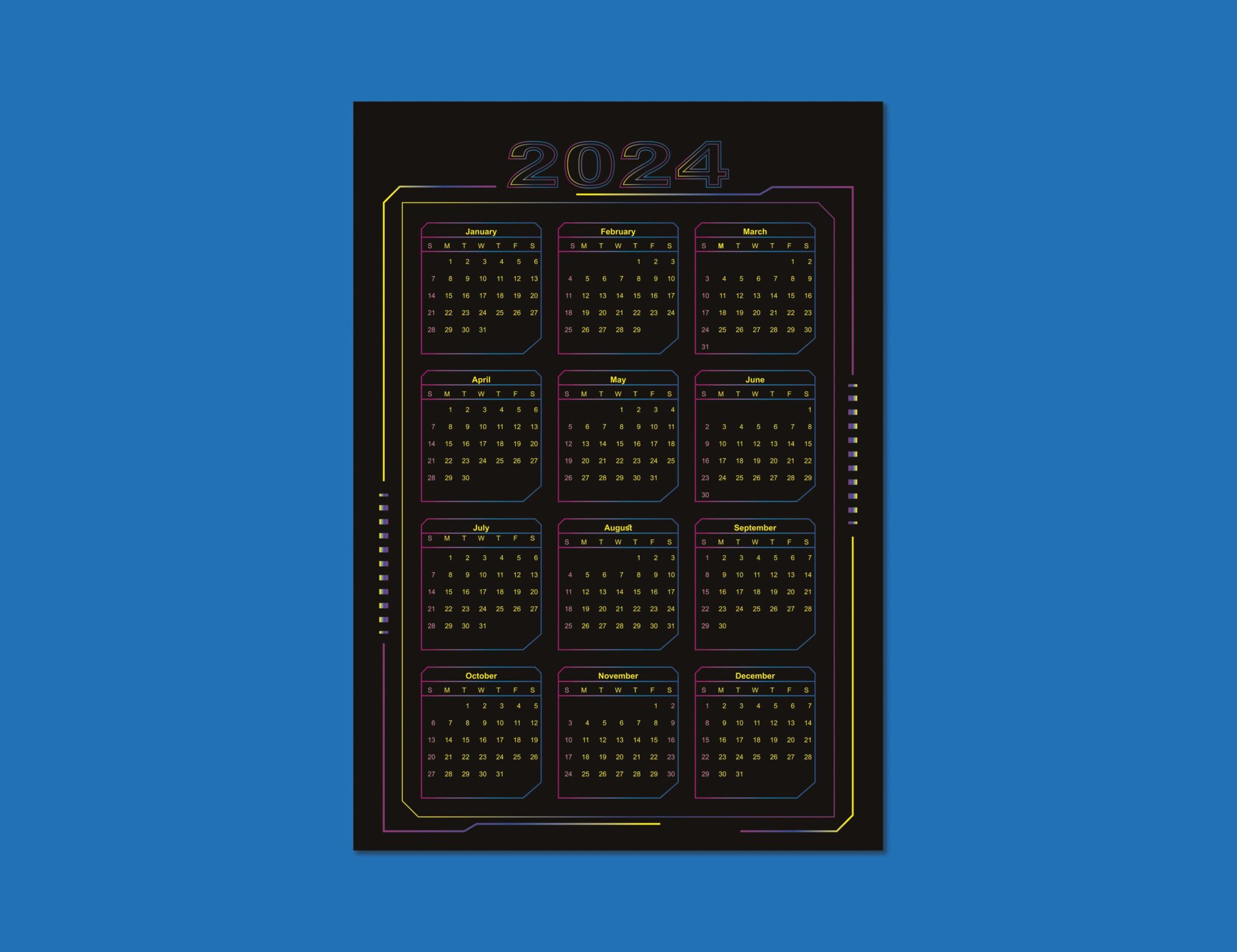 2 Vector Pro Wall Cyber style Calendars_2024 MasterBundles