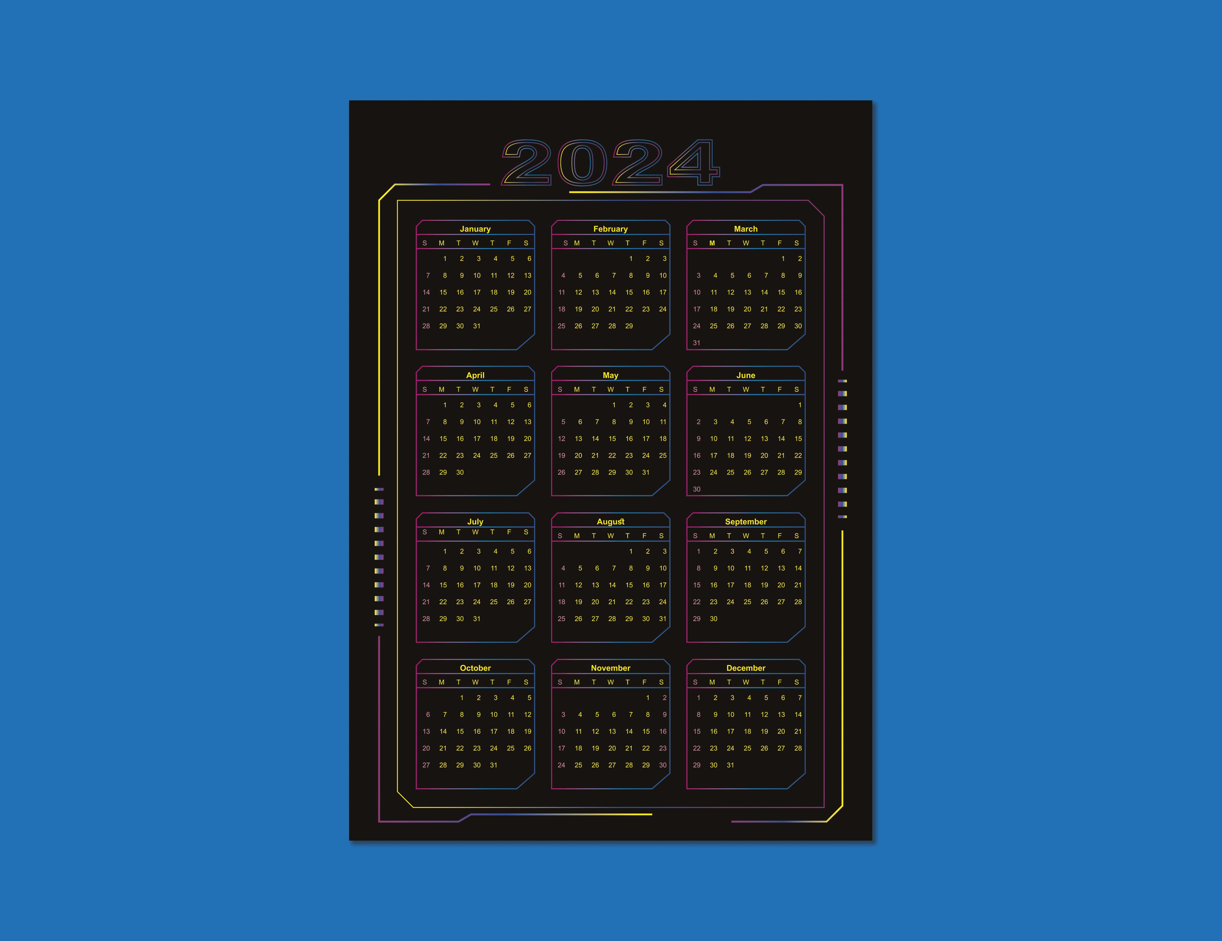vector calendar horizontal cyber frame dark neon 2024 7 masterbundles 3 min 68