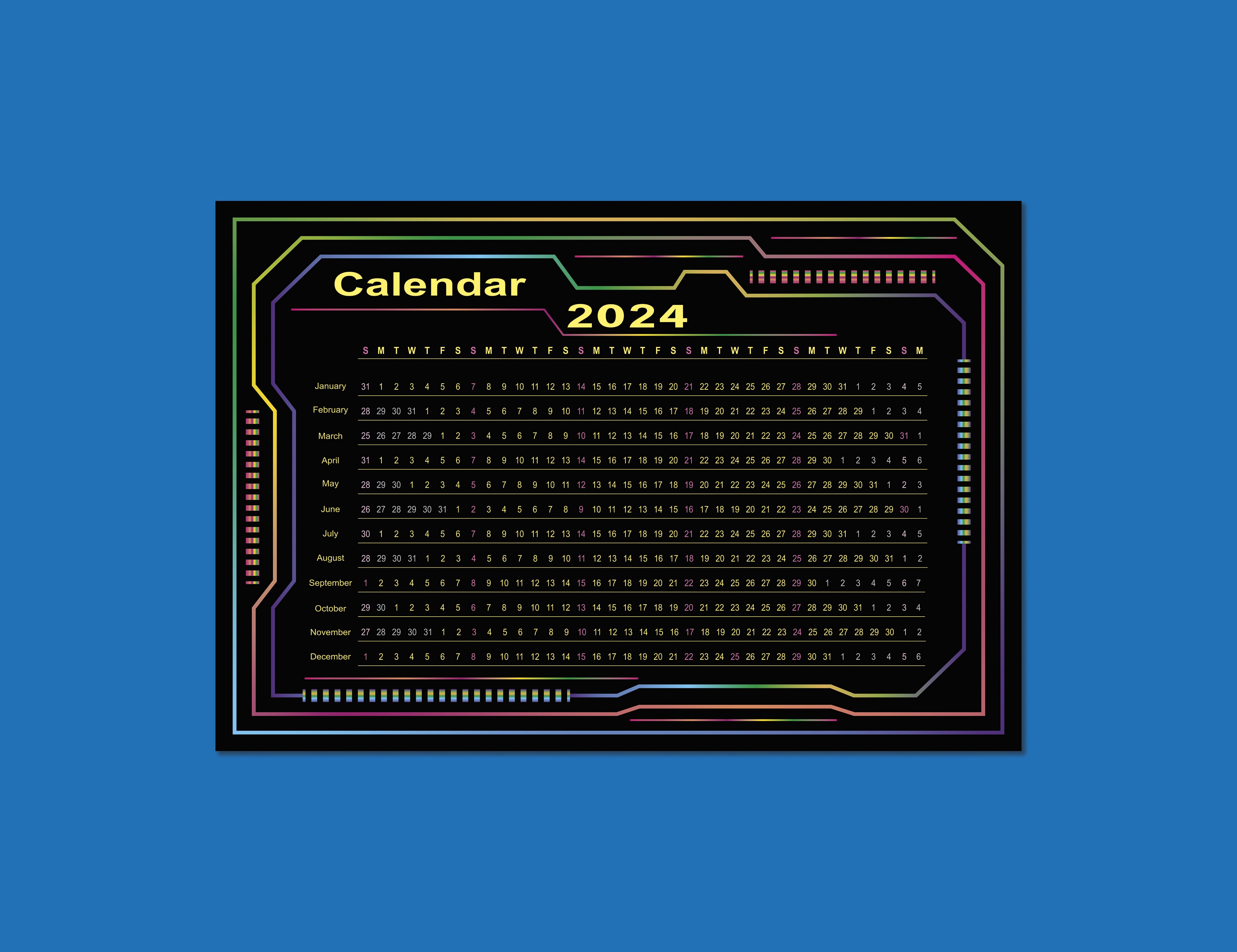 vector calendar horizontal cyber frame dark neon 2024 7 masterbundles 4 min 1