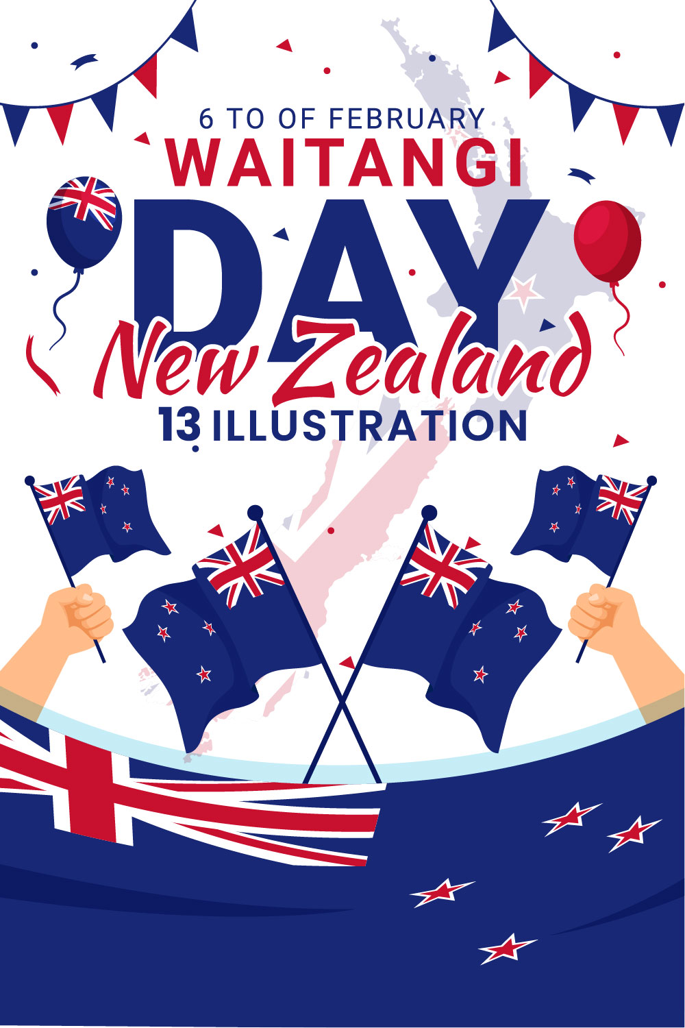 13 Happy Waitangi Day Illustration pinterest preview image.