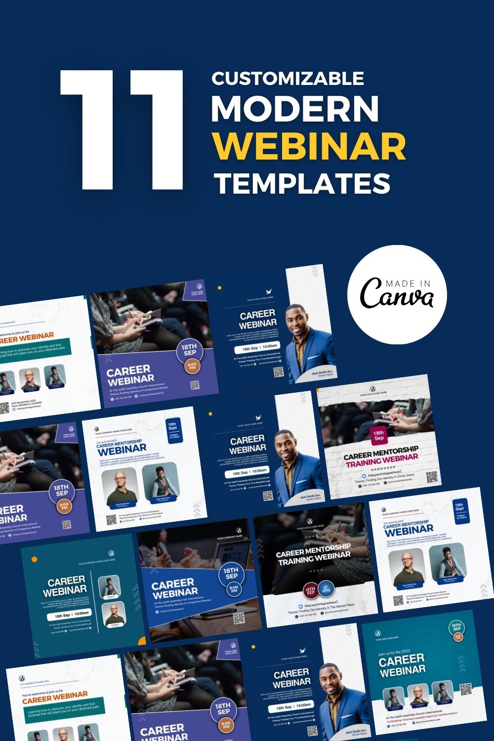 11 Webinar Canva Flyers Bundle pinterest preview image.