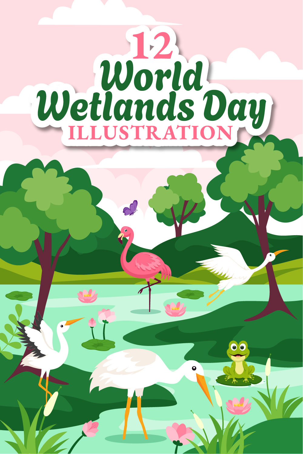 12 World Wetlands Day Illustration pinterest preview image.