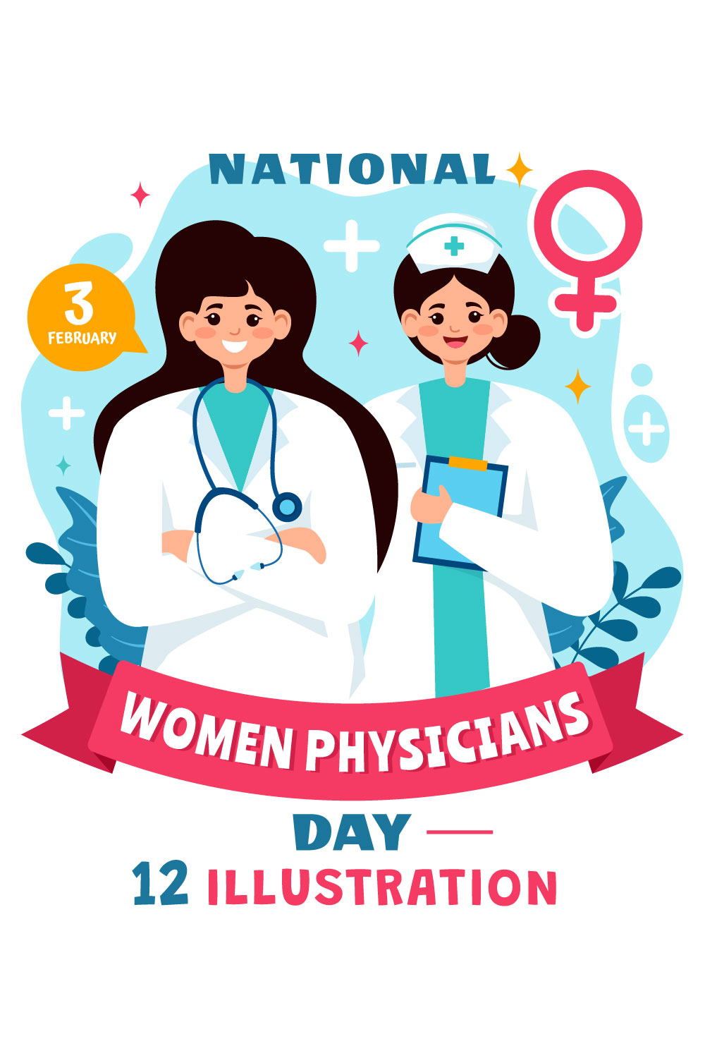 12 National Women Physicians Day Illustration pinterest preview image.