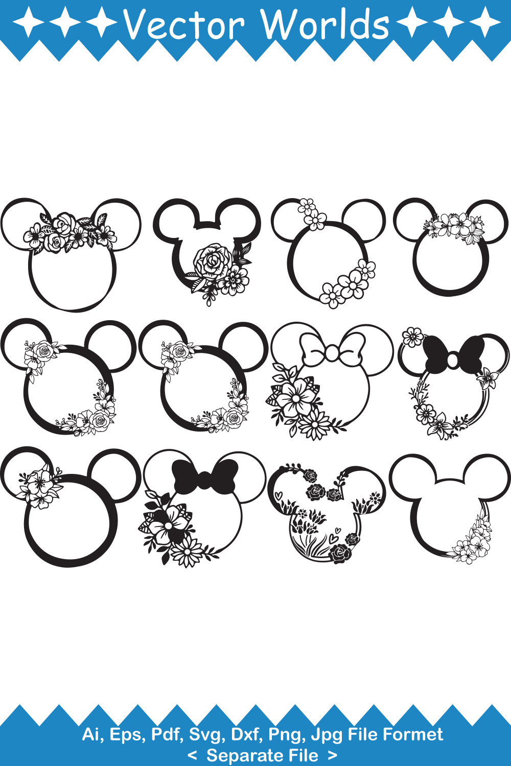 Mickey Mouse Flower SVG Vector Design pinterest preview image.