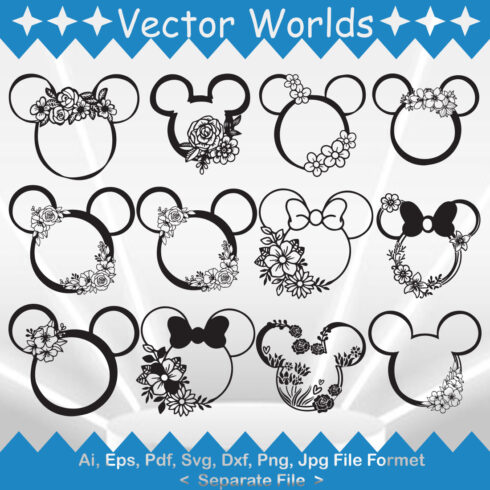 Mickey Mouse Flower SVG Vector Design cover image.