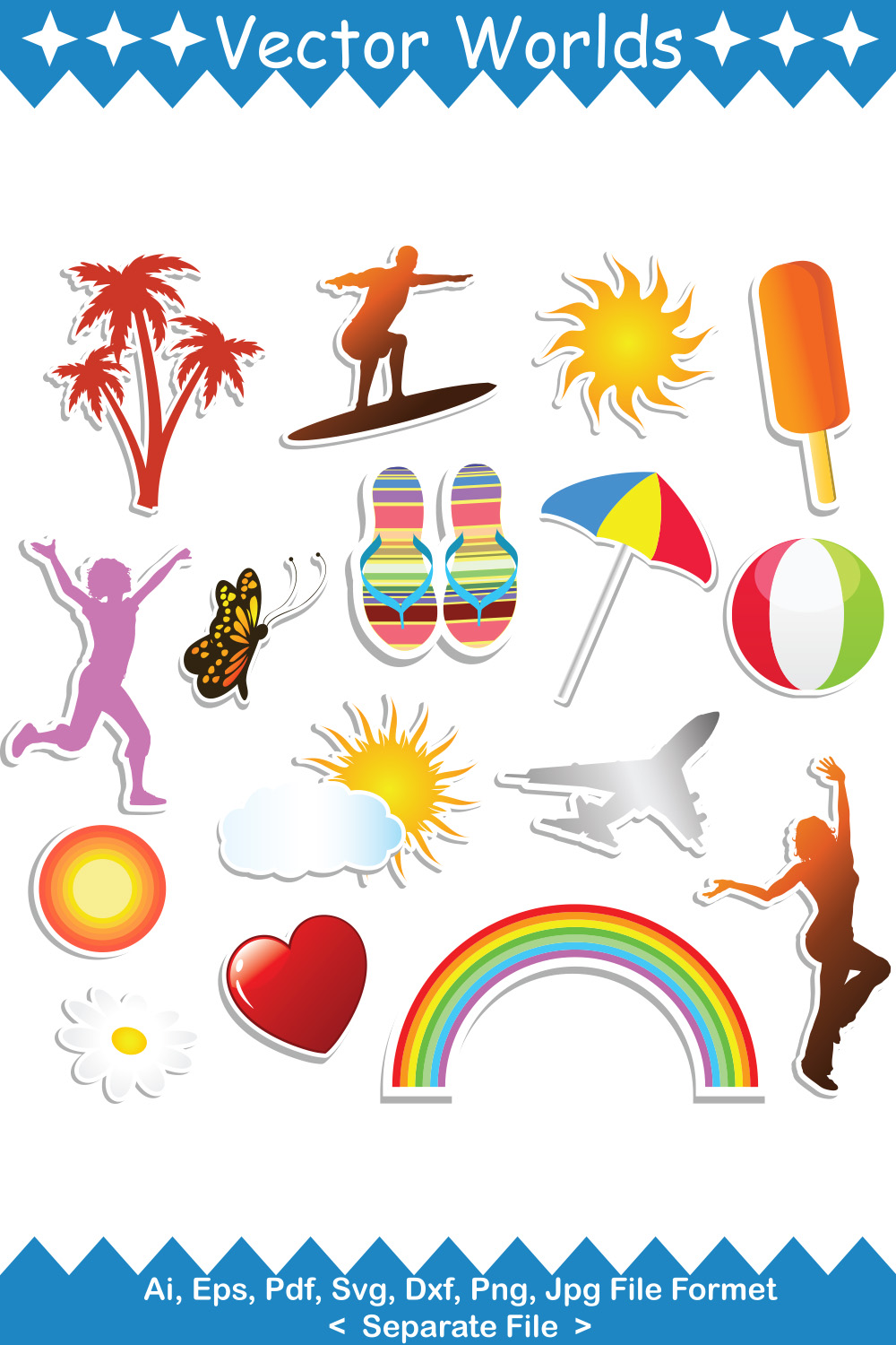 Rainbow Summer SVG Vector Design pinterest preview image.