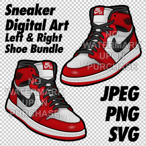 Air Jordan 1 Chicago JPEG PNG SVG right & left shoe bundle Digital Download cover image.