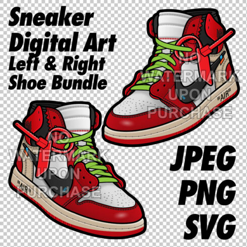 Air Jordan 1 Off White Chicago with Lace Swap in JPEG PNG SVG Sneaker Art right & left shoe bundle cover image.