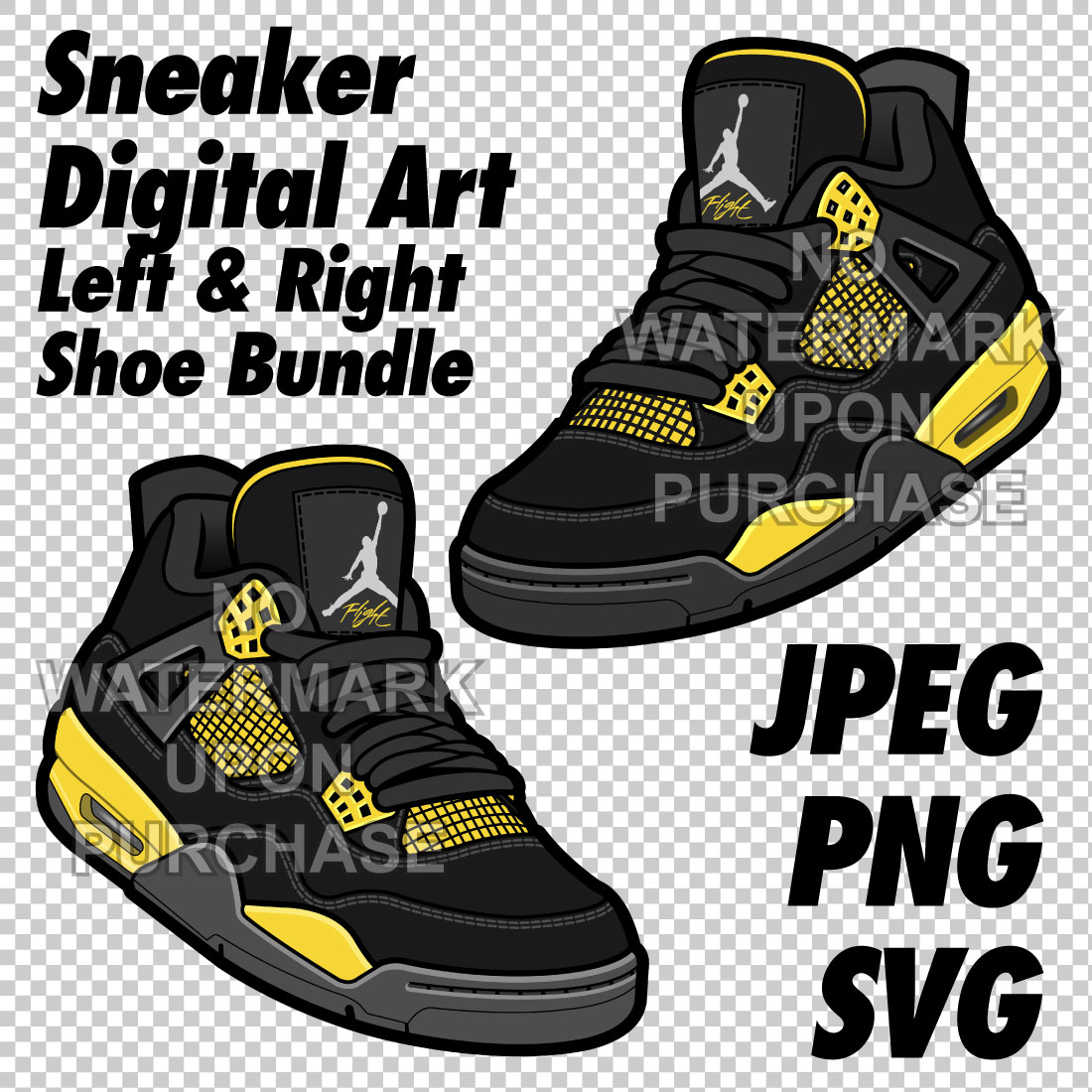 Air Jordan 4 Thunder JPEG PNG SVG Sneaker Art right & left shoe bundle cover image.
