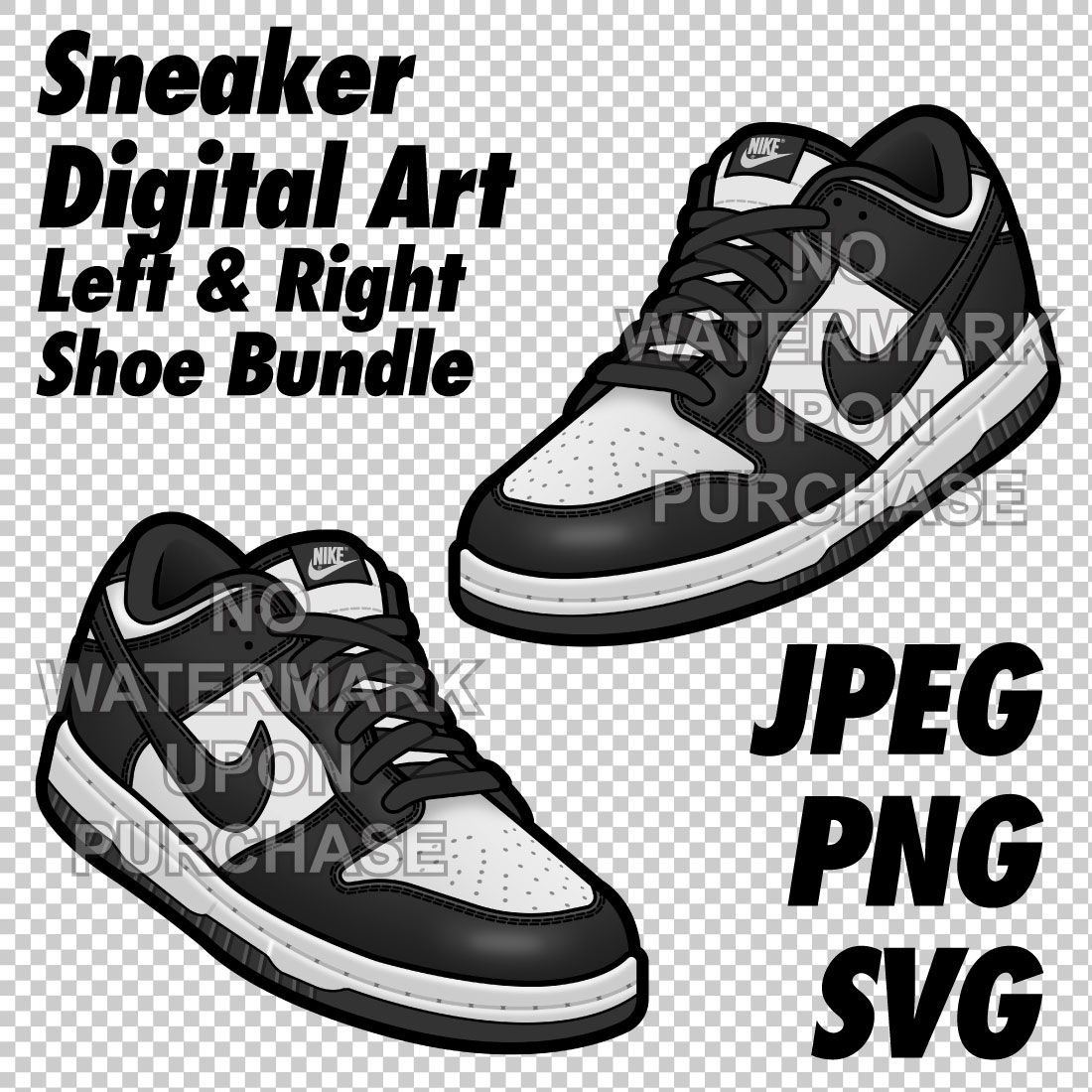 Dunk Low Panda JPEG PNG SVG Sneaker Art right & left shoe bundle cover image.