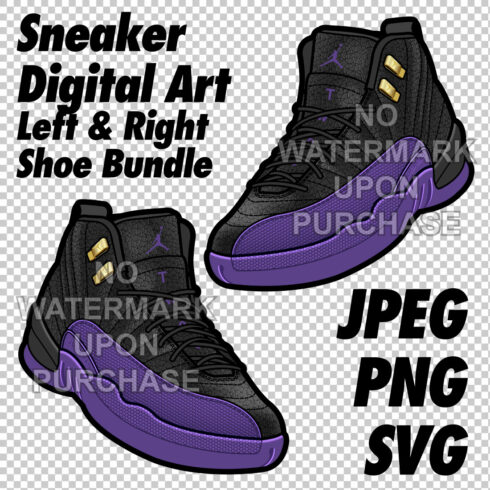 Air Jordan 12 Field Purple JPEG PNG SVG Sneaker Art right & left shoe bundle digital download cover image.