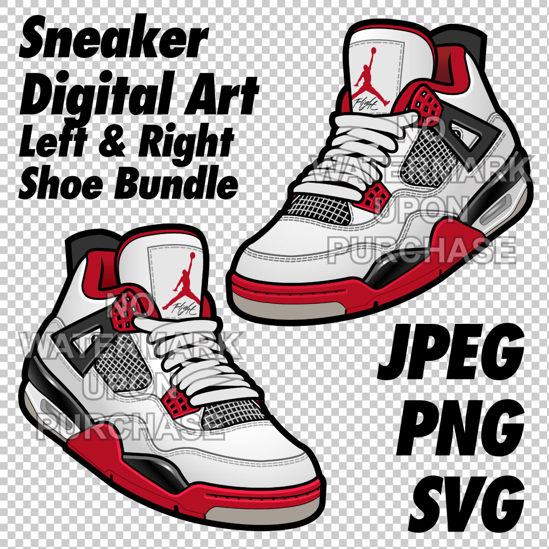 Air Jordan 4 Fire Red JPEG PNG SVG Sneaker Art right & left shoe bundle cover image.