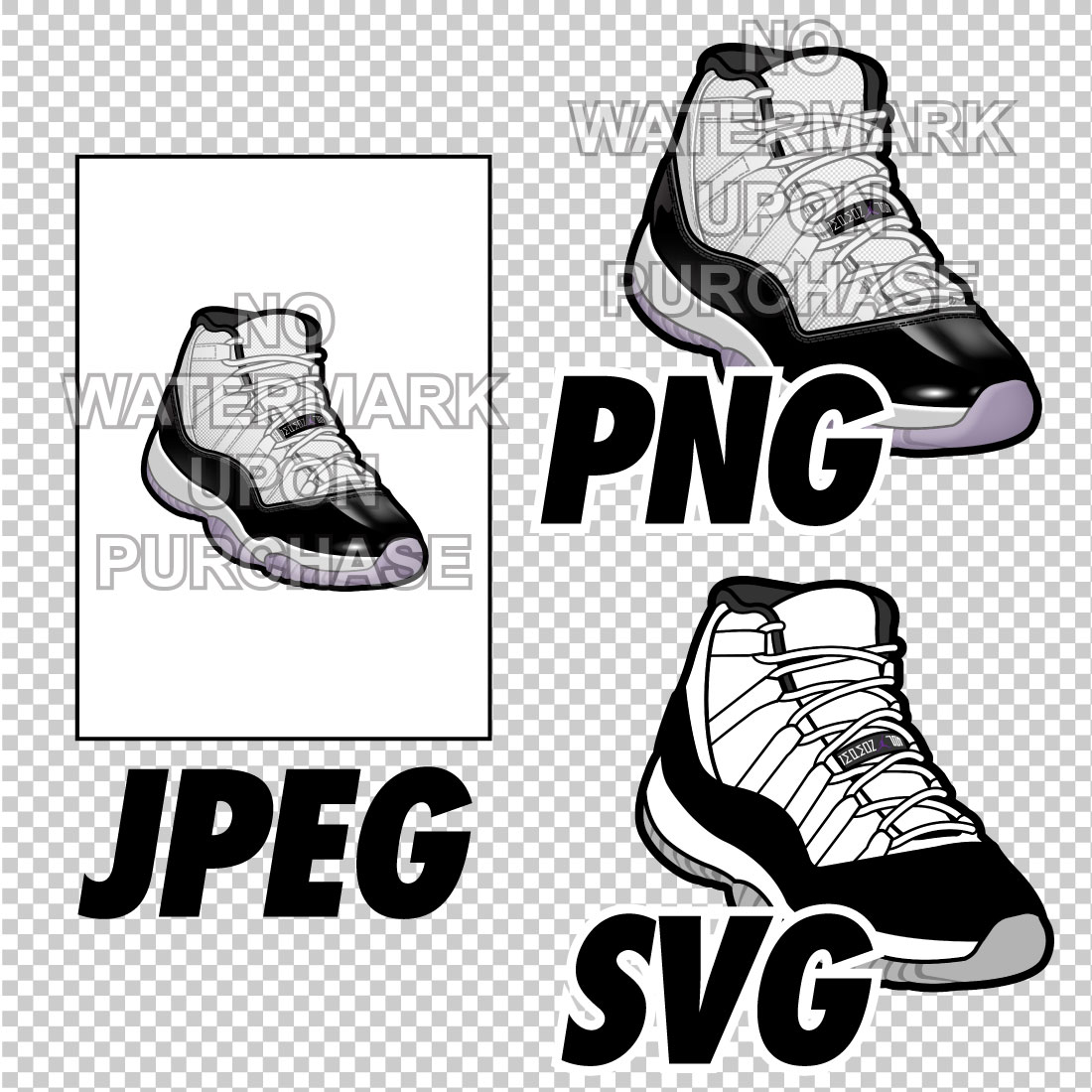 Air Jordan 11 Concords JPEG PNG SVG Sneaker Art right & left shoe bundle preview image.