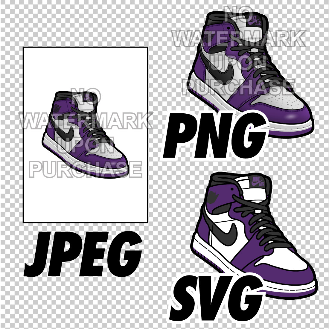 Air Jordan 1 Court Purple JPEG PNG SVG Sneaker Art right & left shoe bundle preview image.
