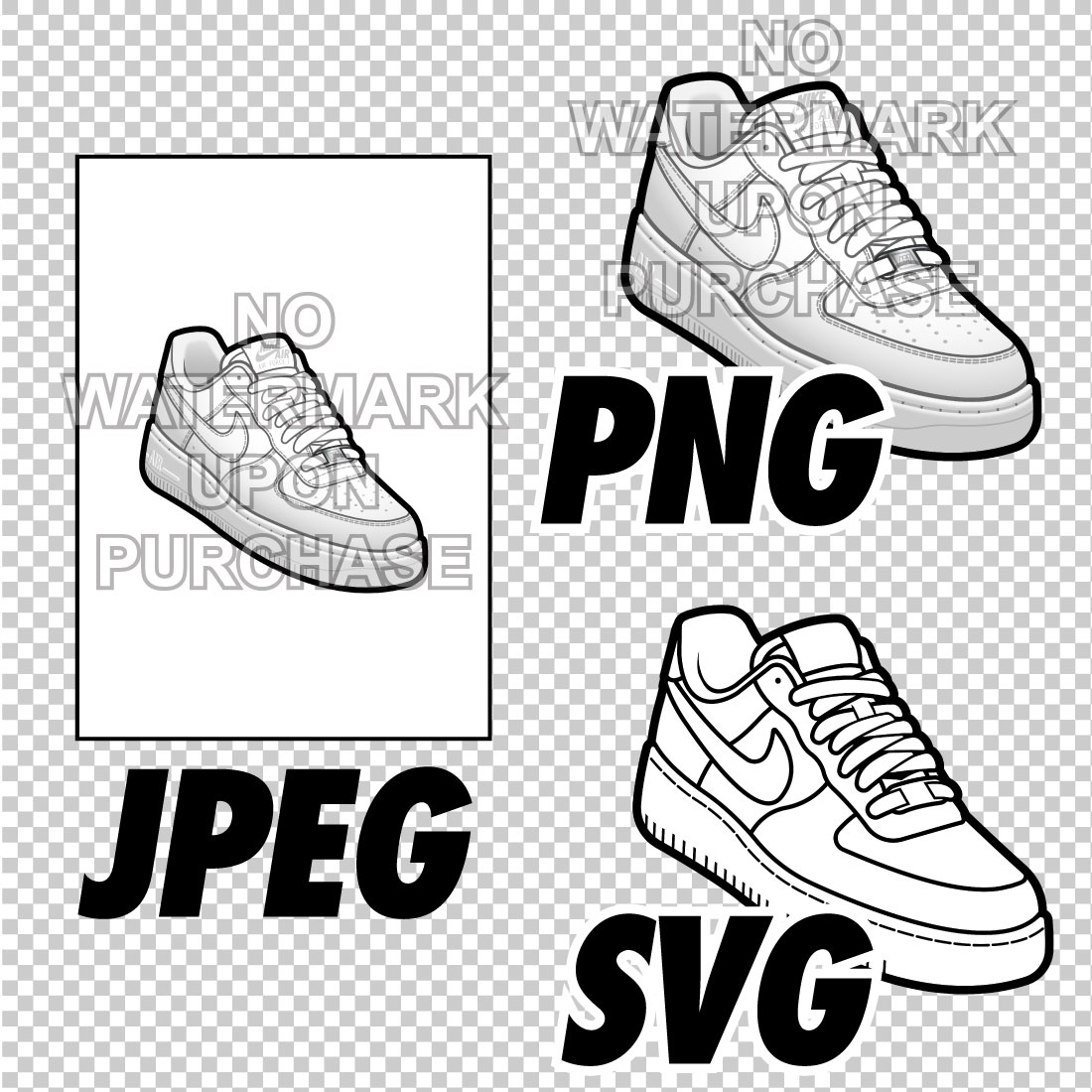 Air Force 1 Low Triple White JPEG PNG SVG right & left shoe bundle preview image.