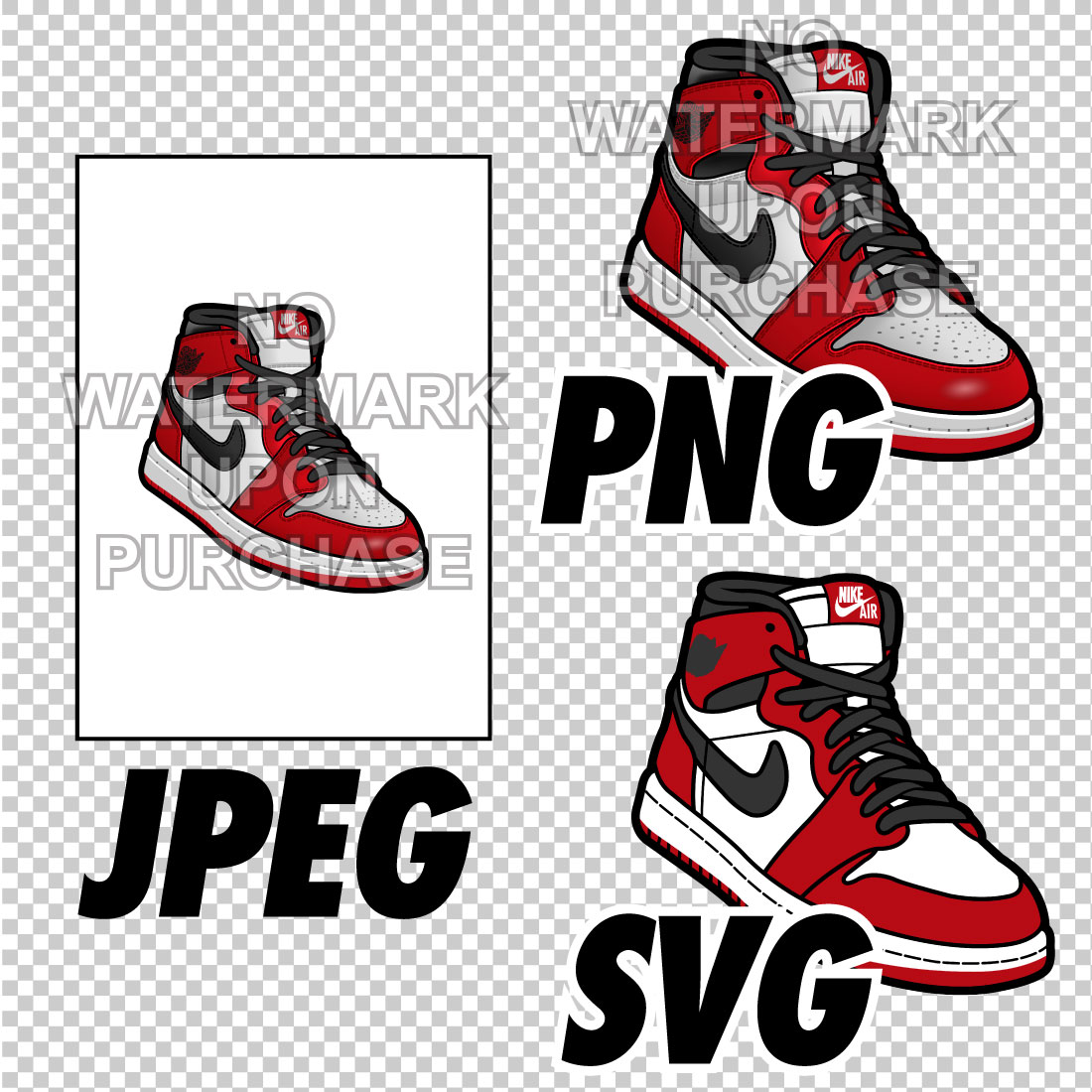 Air Jordan 1 Chicago JPEG PNG SVG right & left shoe bundle Digital Download preview image.