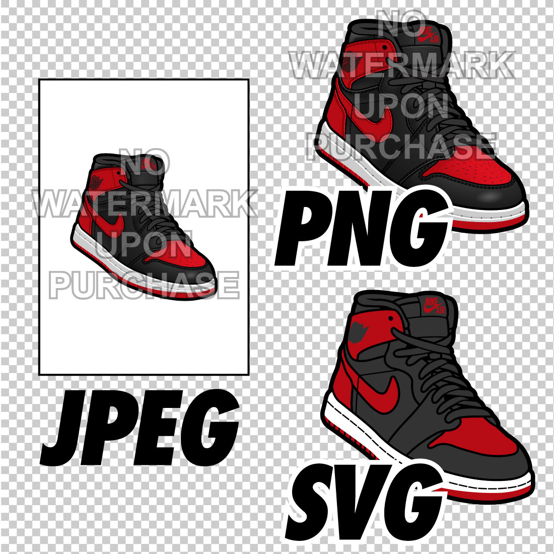 Air Jordan 1 Banned JPEG PNG SVG right & left shoe bundle Sneaker Art Digital Download preview image.