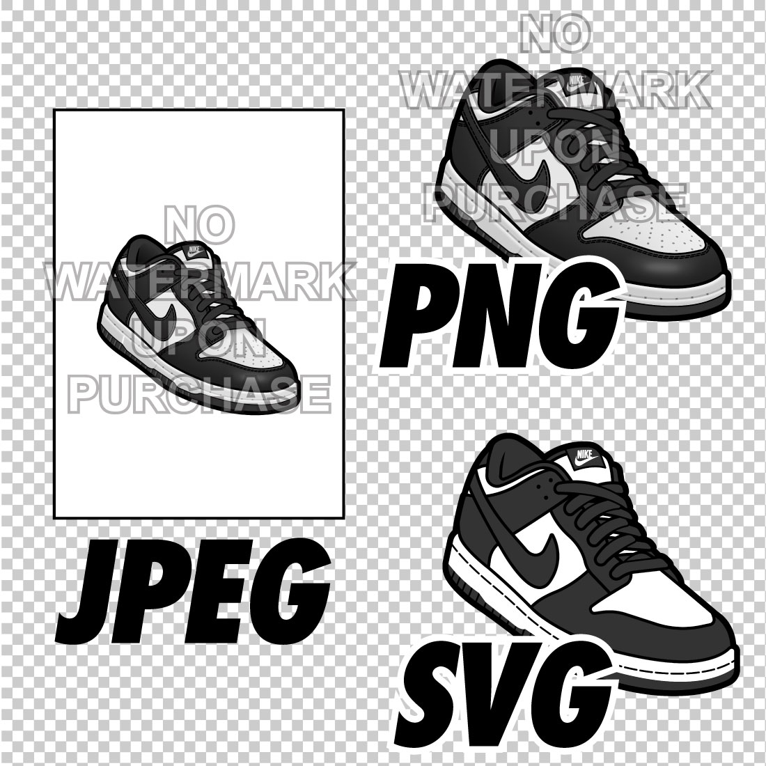 Dunk Low Panda JPEG PNG SVG Sneaker Art right & left shoe bundle preview image.