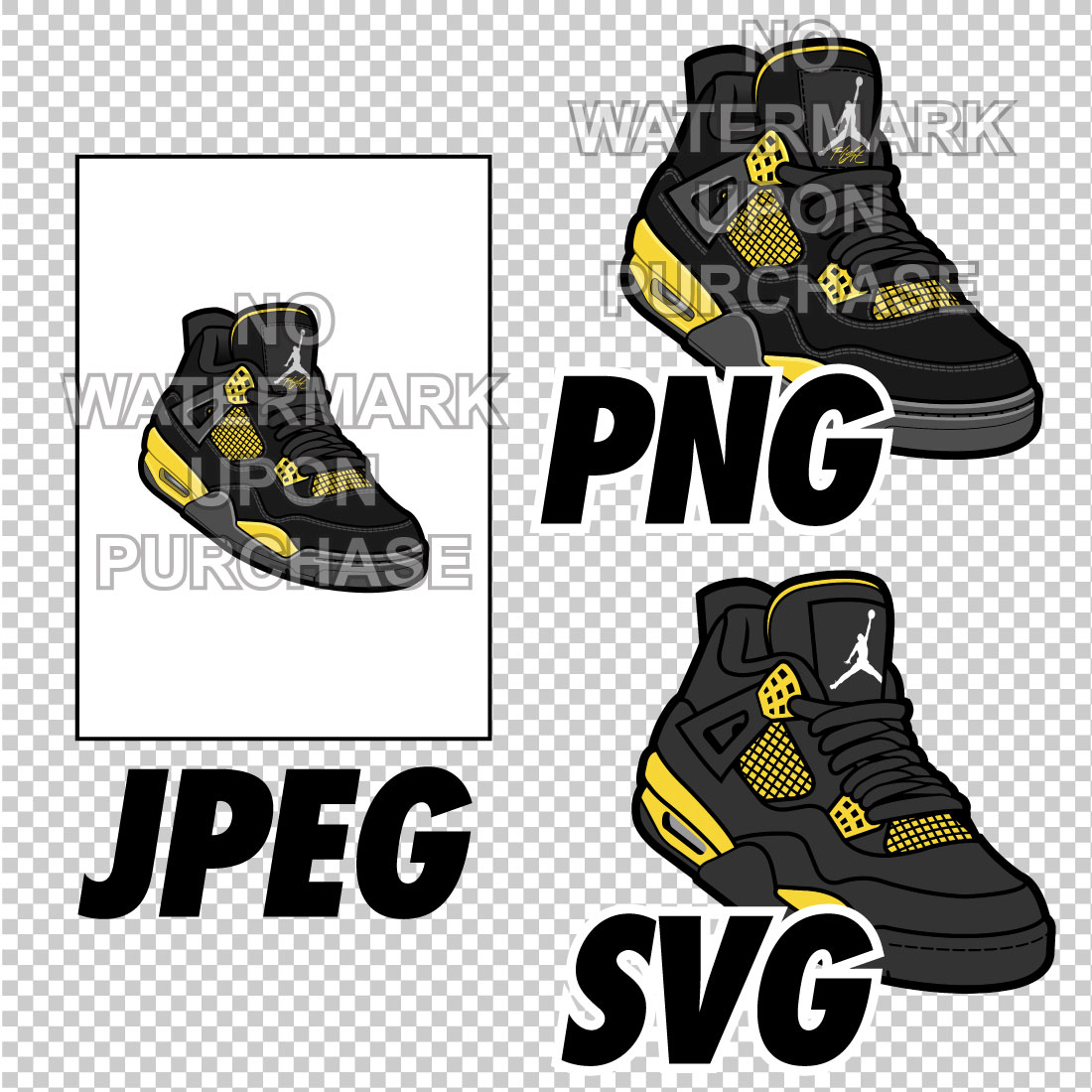 Air Jordan 4 Thunder JPEG PNG SVG Sneaker Art right & left shoe bundle preview image.