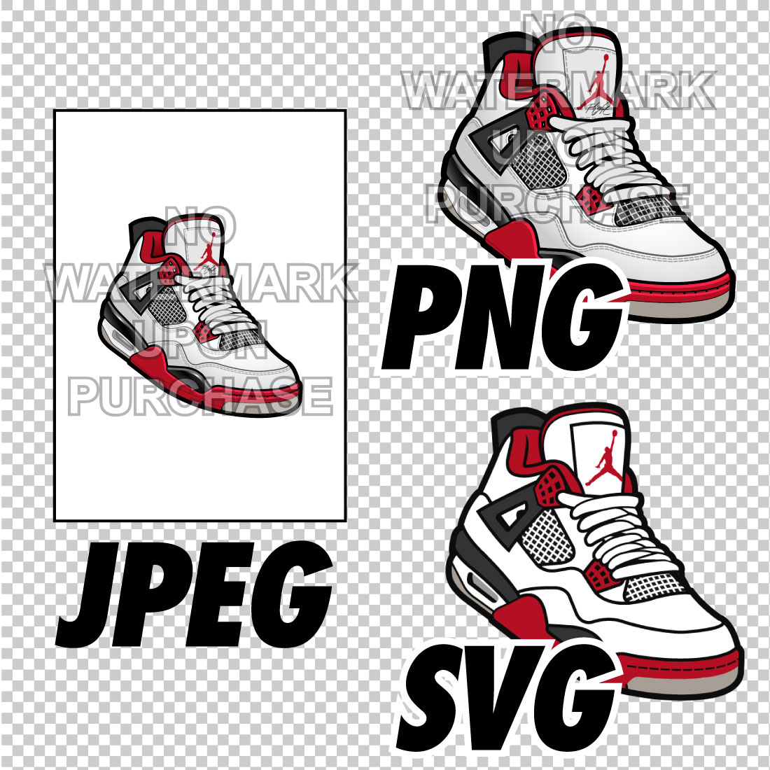 Air Jordan 4 Fire Red JPEG PNG SVG Sneaker Art right & left shoe bundle preview image.