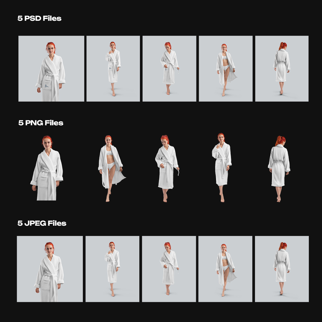 5 Mockups of a Terry Long Robe preview image.
