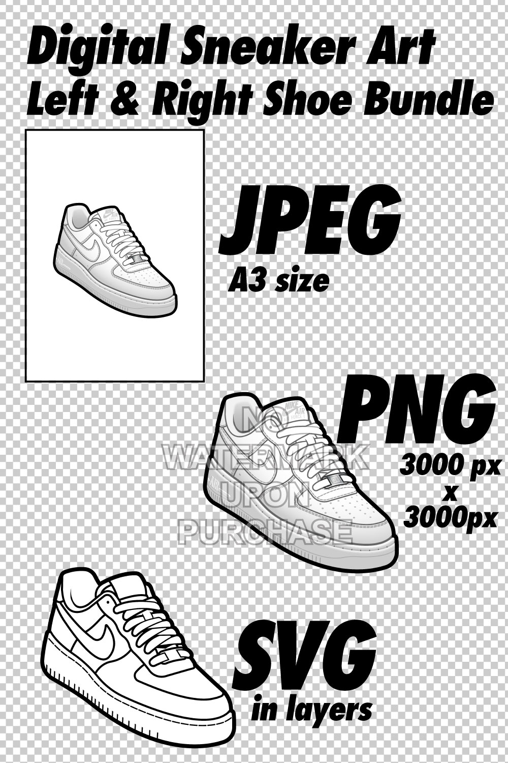 Air Force 1 Low Triple White JPEG PNG SVG right & left shoe bundle pinterest preview image.