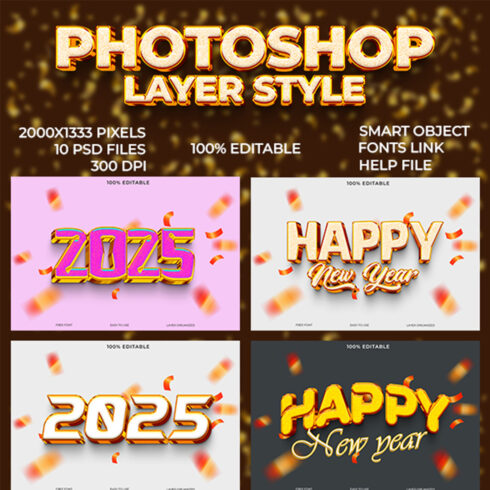 Happy New Year 2025 3D Text Effect Style cover image.
