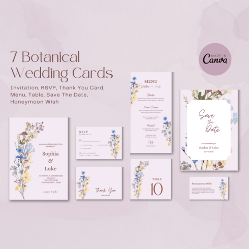 7 Botanical Wedding Cards Template cover image.