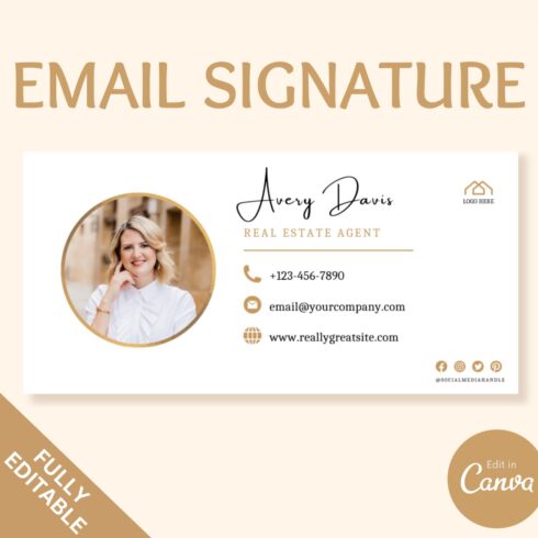 Email Signature Template with logo & photo! Editable Canva Signature Design Minimalist, Realtor Marketing, Real Estate, Professional, Gmail cover image.