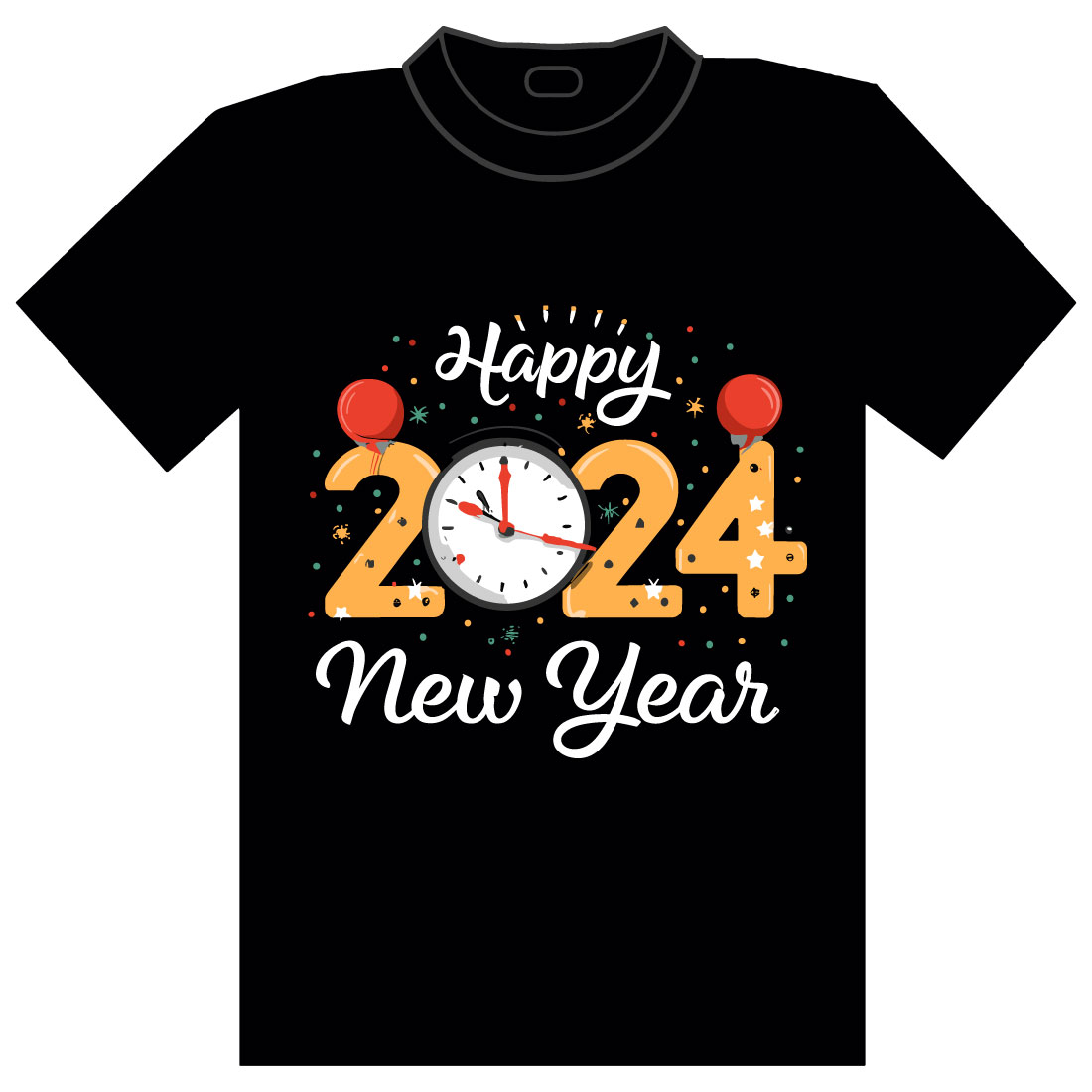 Happy New Year 2024 Clock T shirt Design Download - Latest Design High Quality For Print cover image.