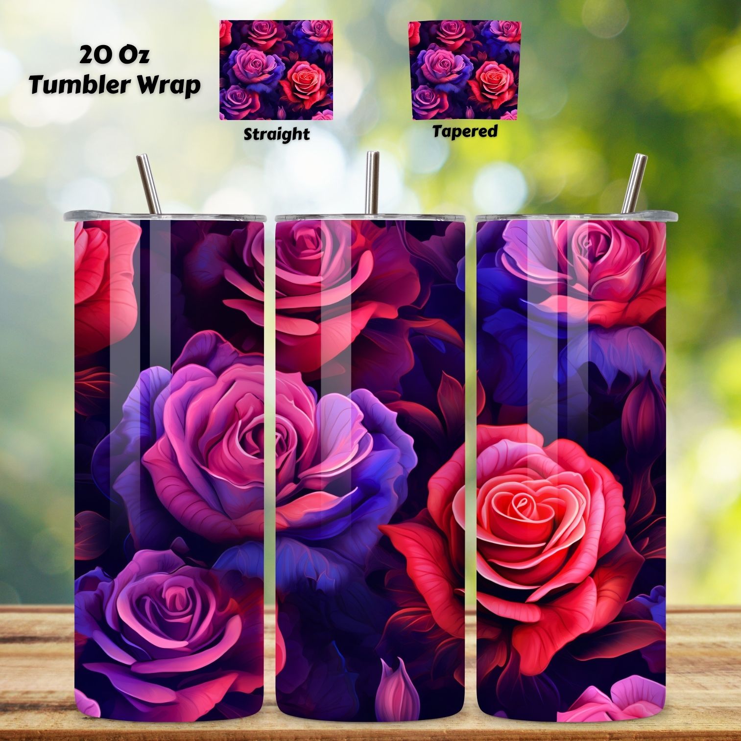 Mystical Roses Tumbler Wrap, Seamless Design PNG, tumbler wrap