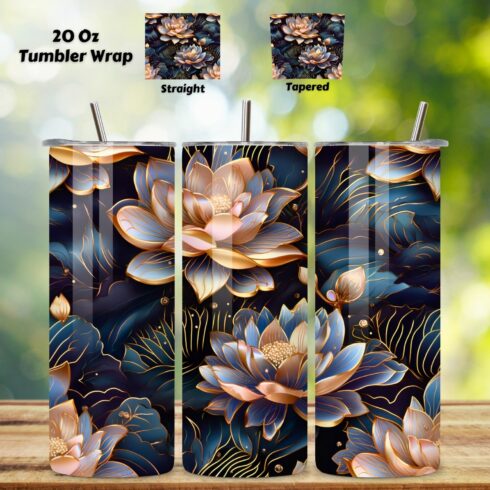 Lotus Blossom Tumbler Wrap, Seamless PNG Wrap, glitter tumbler, sublimation background, skinny tumbler template, 20oz skinny download, tumbler design png cover image.