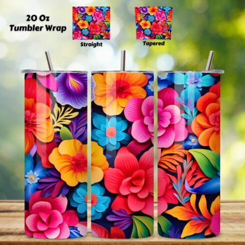 Floral Fiesta Tumbler Wrap, Seamless PNG Design, skinny tumbler design, 3d tumbler wrap, tumbler bundle,20 oz tumbler cover image.