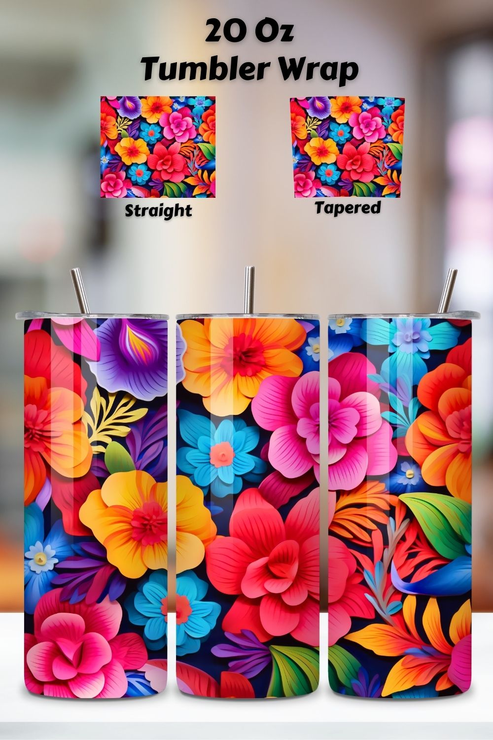 Floral Fiesta Tumbler Wrap, Seamless PNG Design, skinny tumbler design, 3d tumbler wrap, tumbler bundle,20 oz tumbler pinterest preview image.
