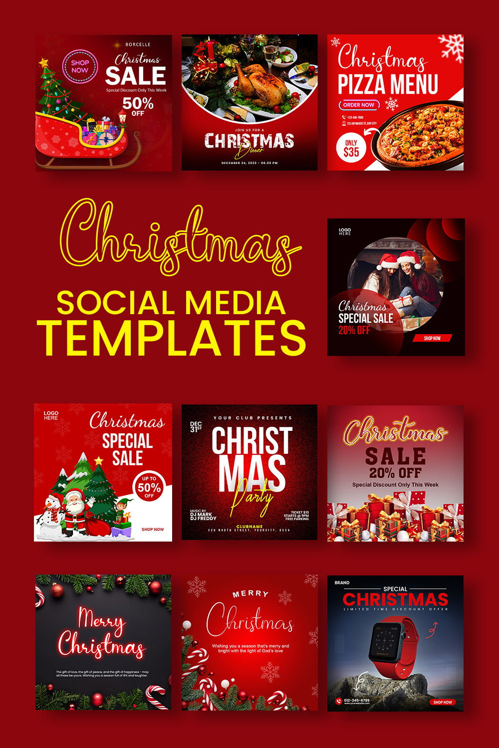 10 Christmas Social Media Template pinterest preview image.