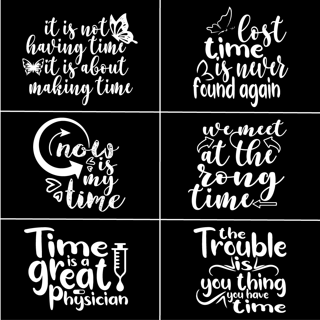 Unique Time Typography t-shirt design bundle for everyone preview image.