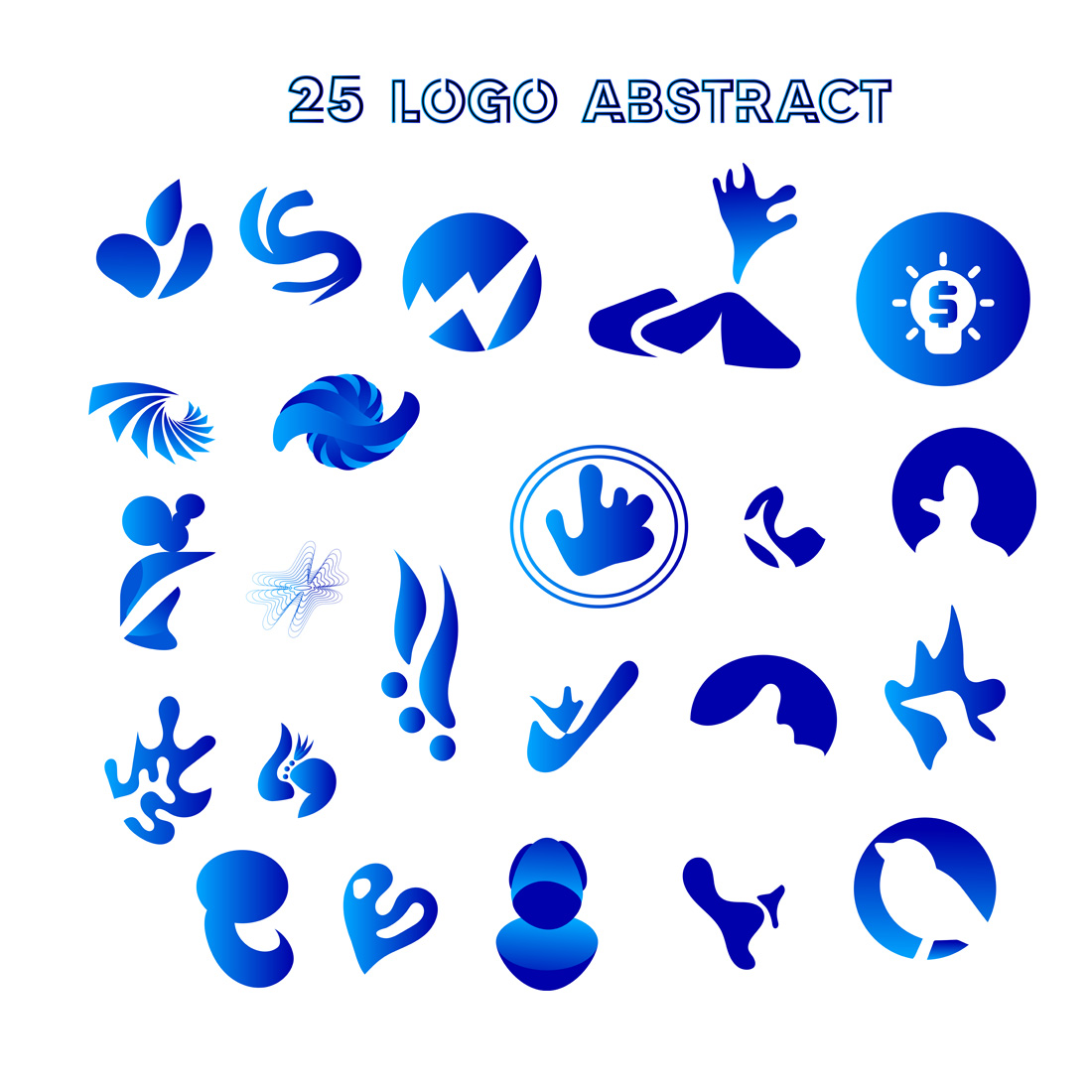 25 abstract logos in gradient blue preview image.