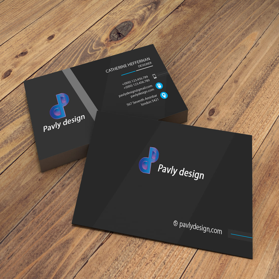 Blue business card preview image.