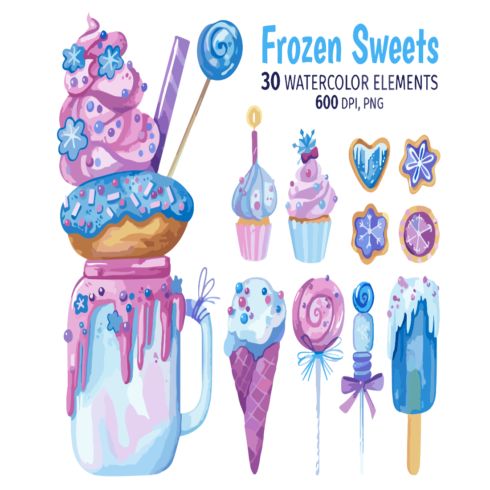 Watercolor Frozen Sweets Clipart cover image.