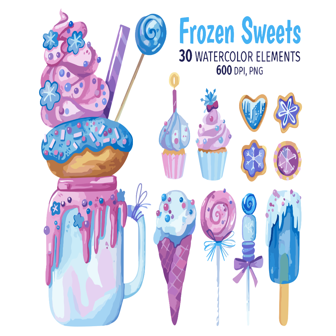 Watercolor Frozen Sweets Clipart preview image.