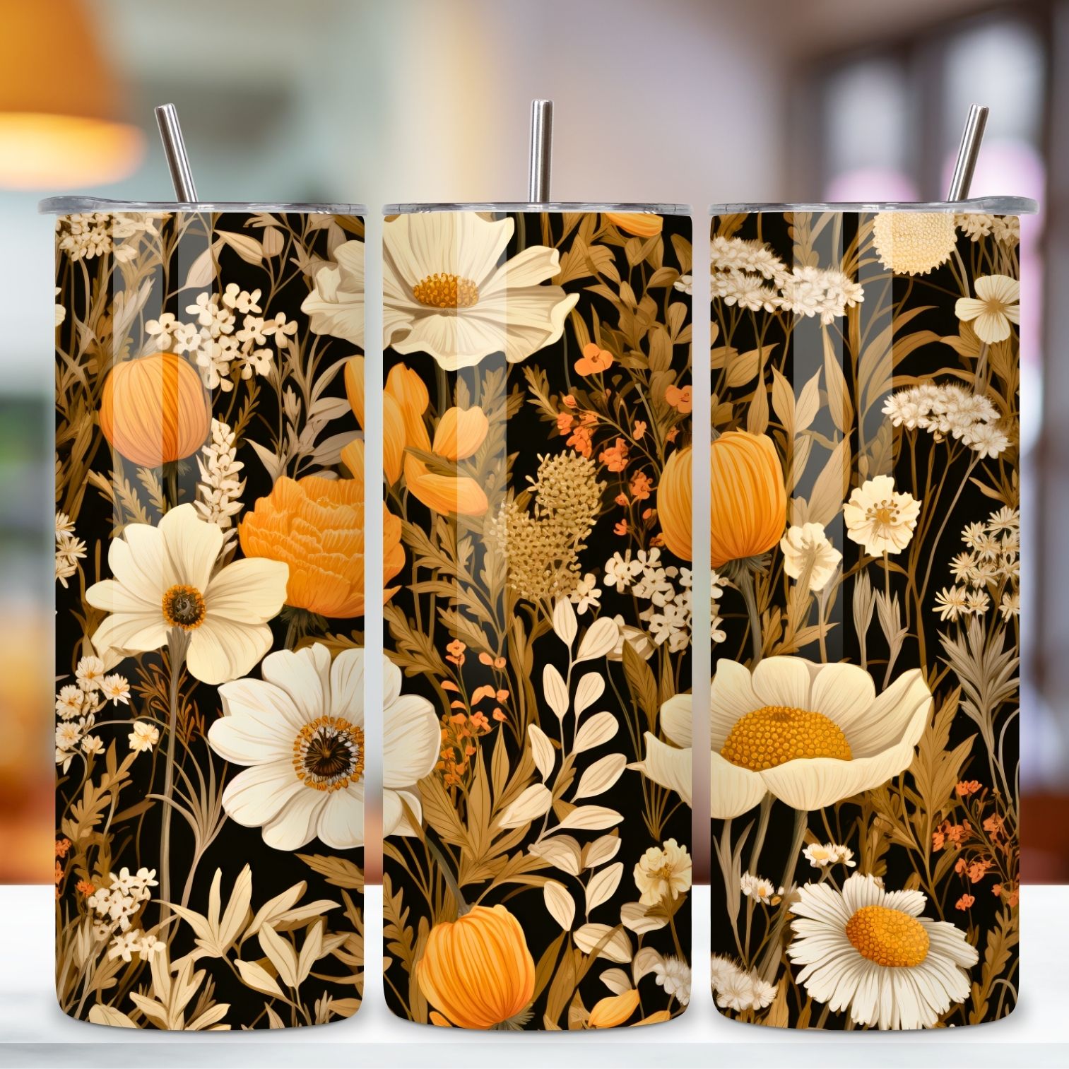 Rustic Wildflower Meadow Tumbler Wrap, Seamless Design PNG preview image.