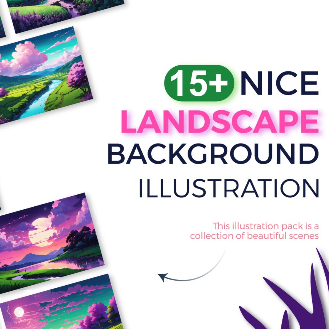 Landscape background illustration bundle, nature illustration preview image.