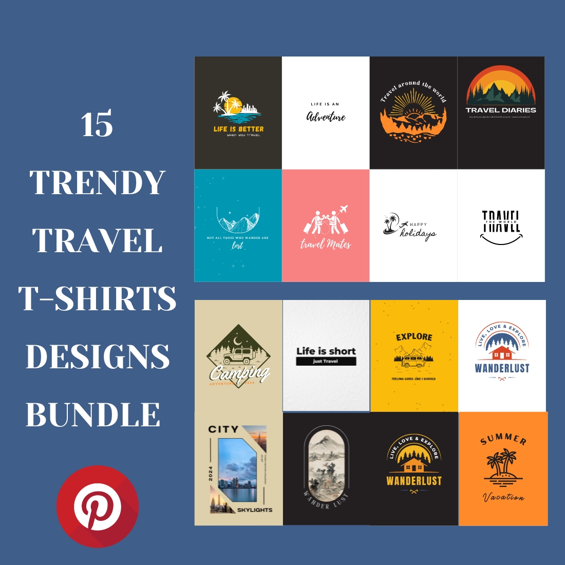 Trendy 15 Traveling T-shirts Design Bundle preview image.
