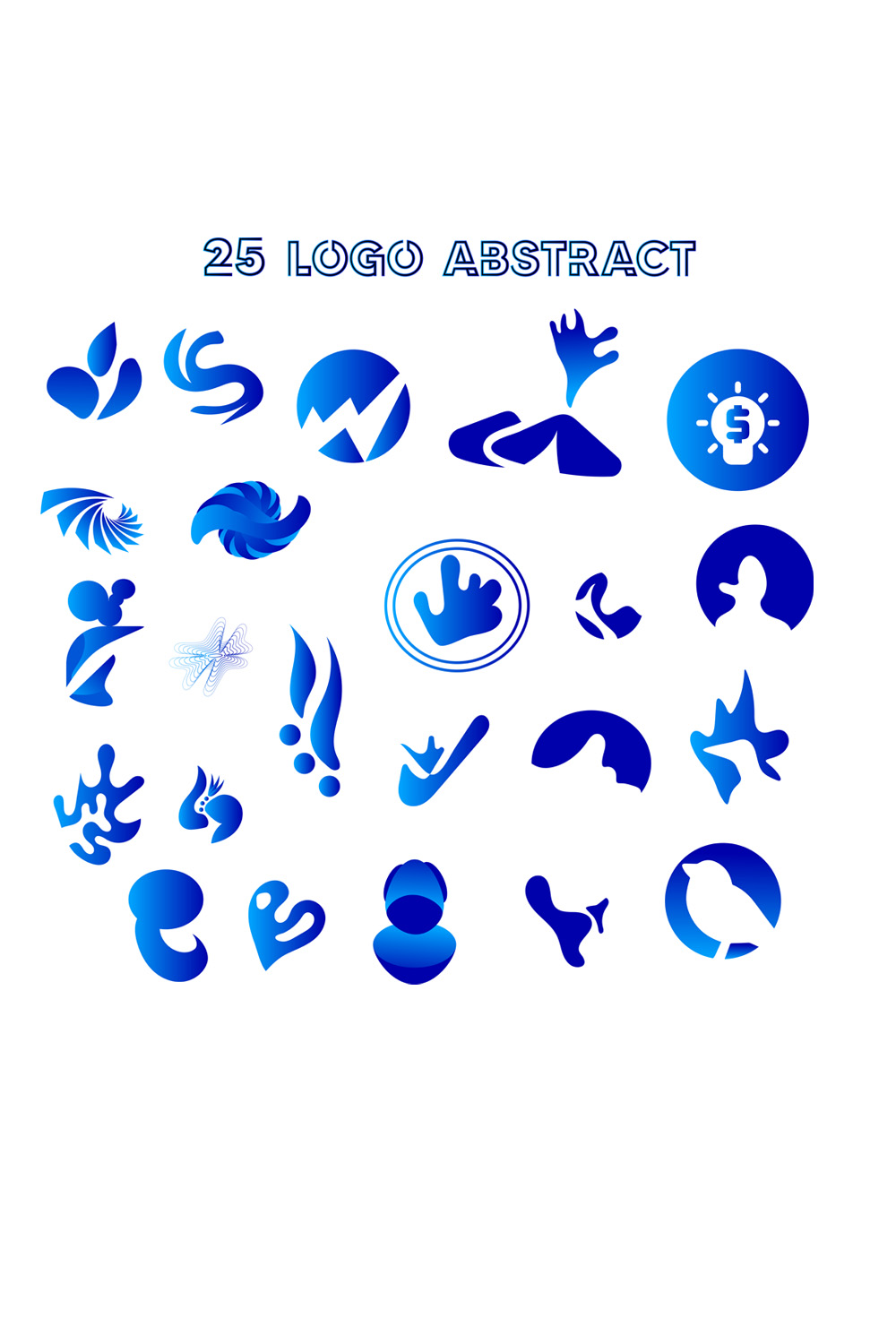25 abstract logos in gradient blue pinterest preview image.