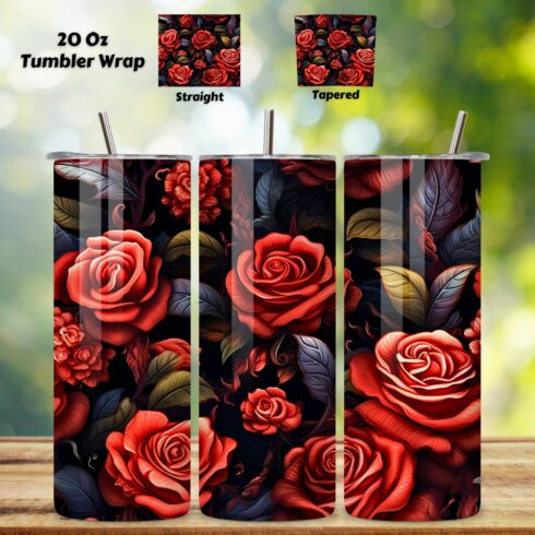 Mystic Moonlit Roses Tumbler Wrap, 3D Seamless PNG, 20 oz skinny tumbler, 20oz skinny tumbler, sublimation design, skinny tumbler cover image.