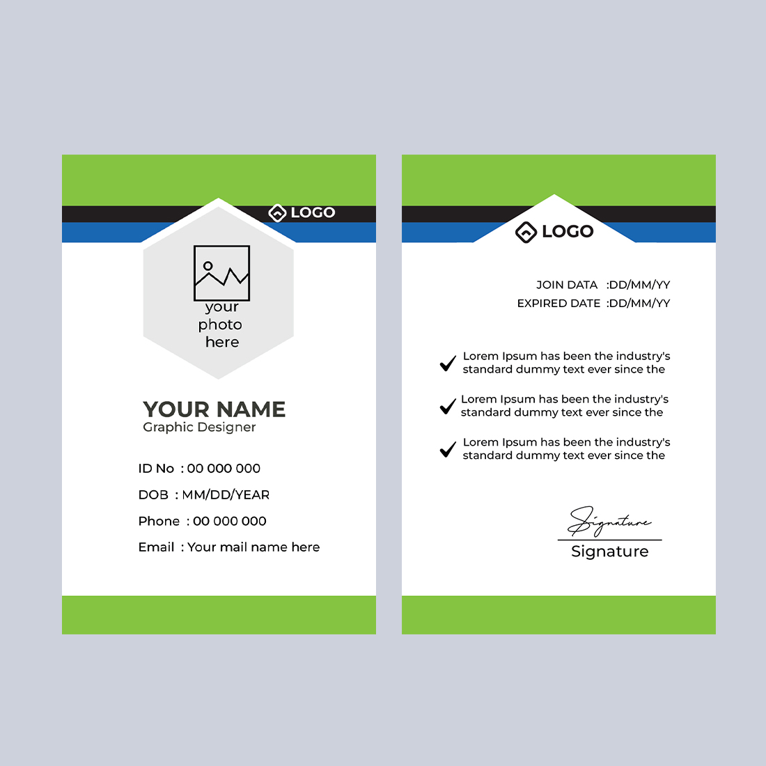 Id card Design Template preview image.
