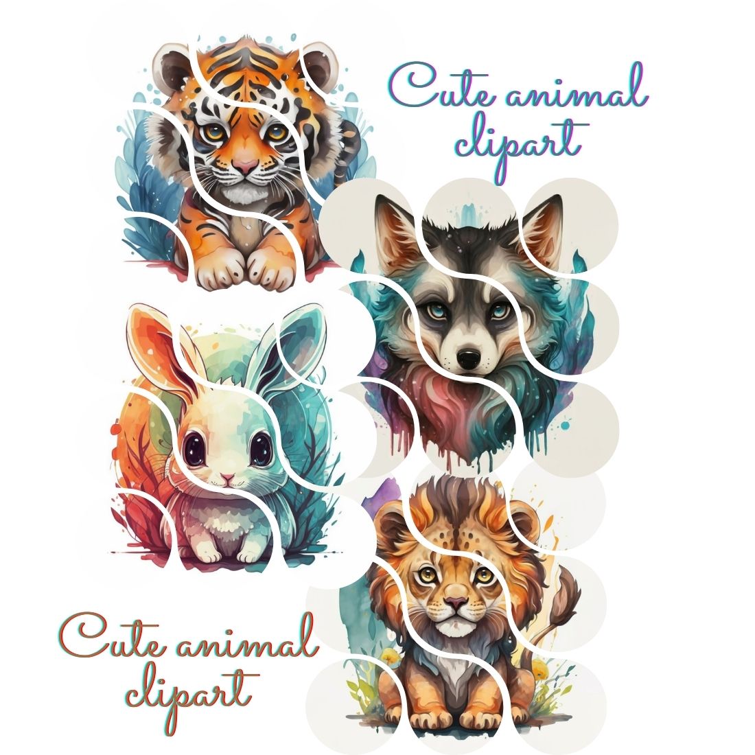 "Adorable Animal Clipart Bundles for Sale" preview image.