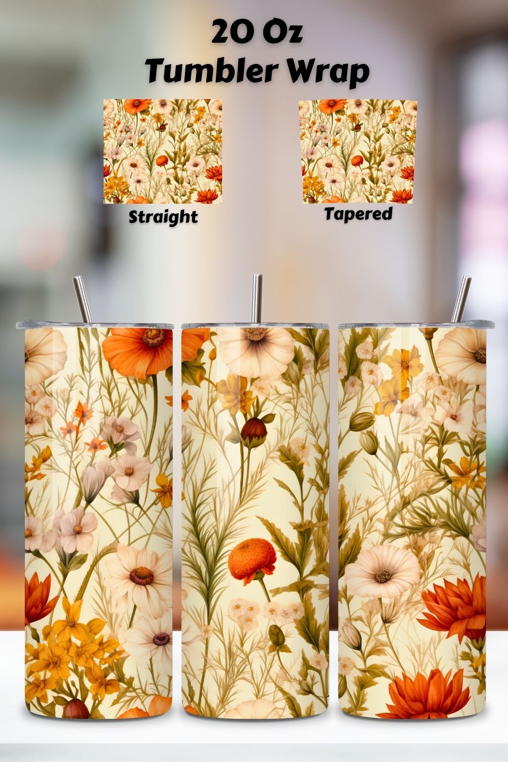 Wildflower Meadow Tumbler Wrap, Seamless PNG Design pinterest preview image.