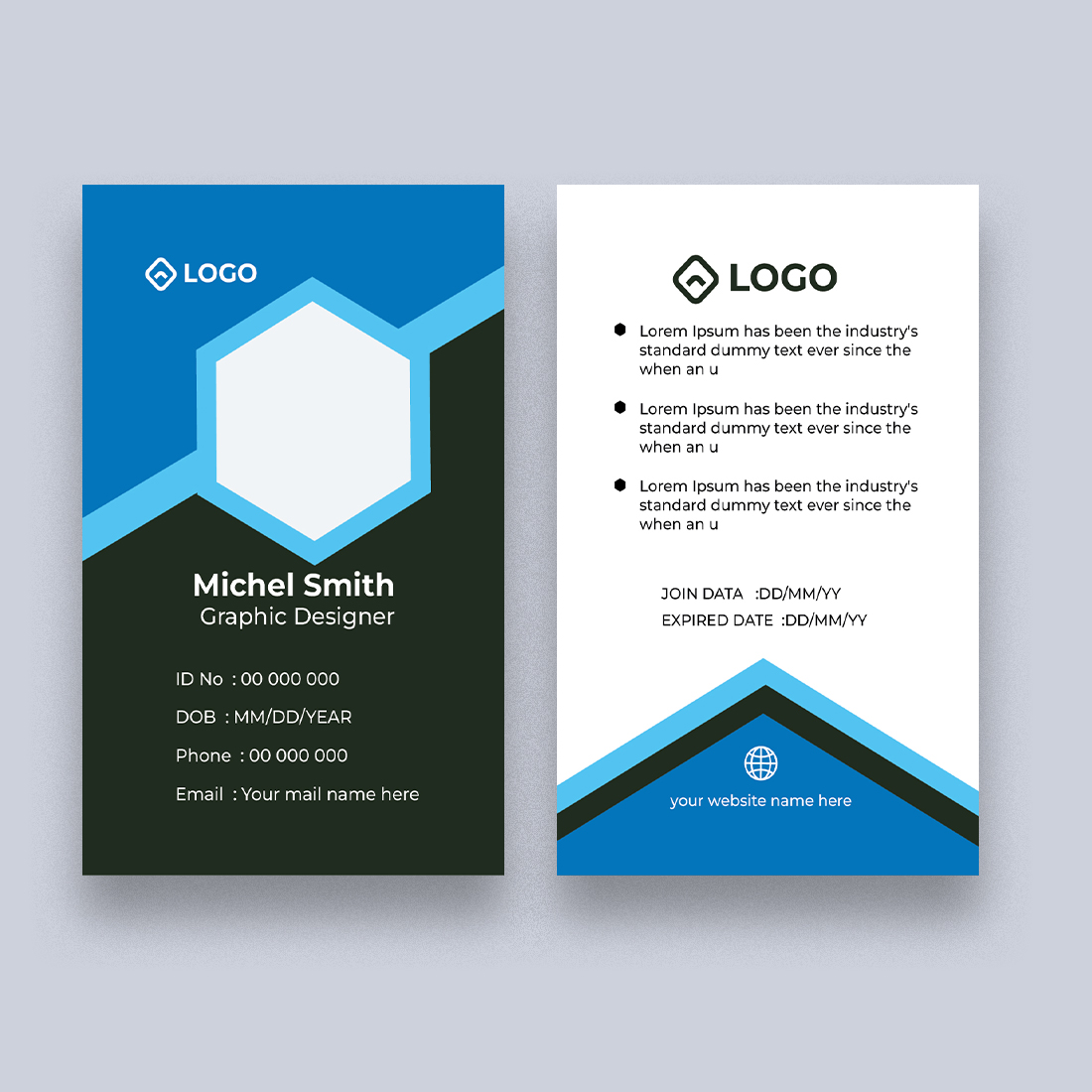 ID card Design Template preview image.