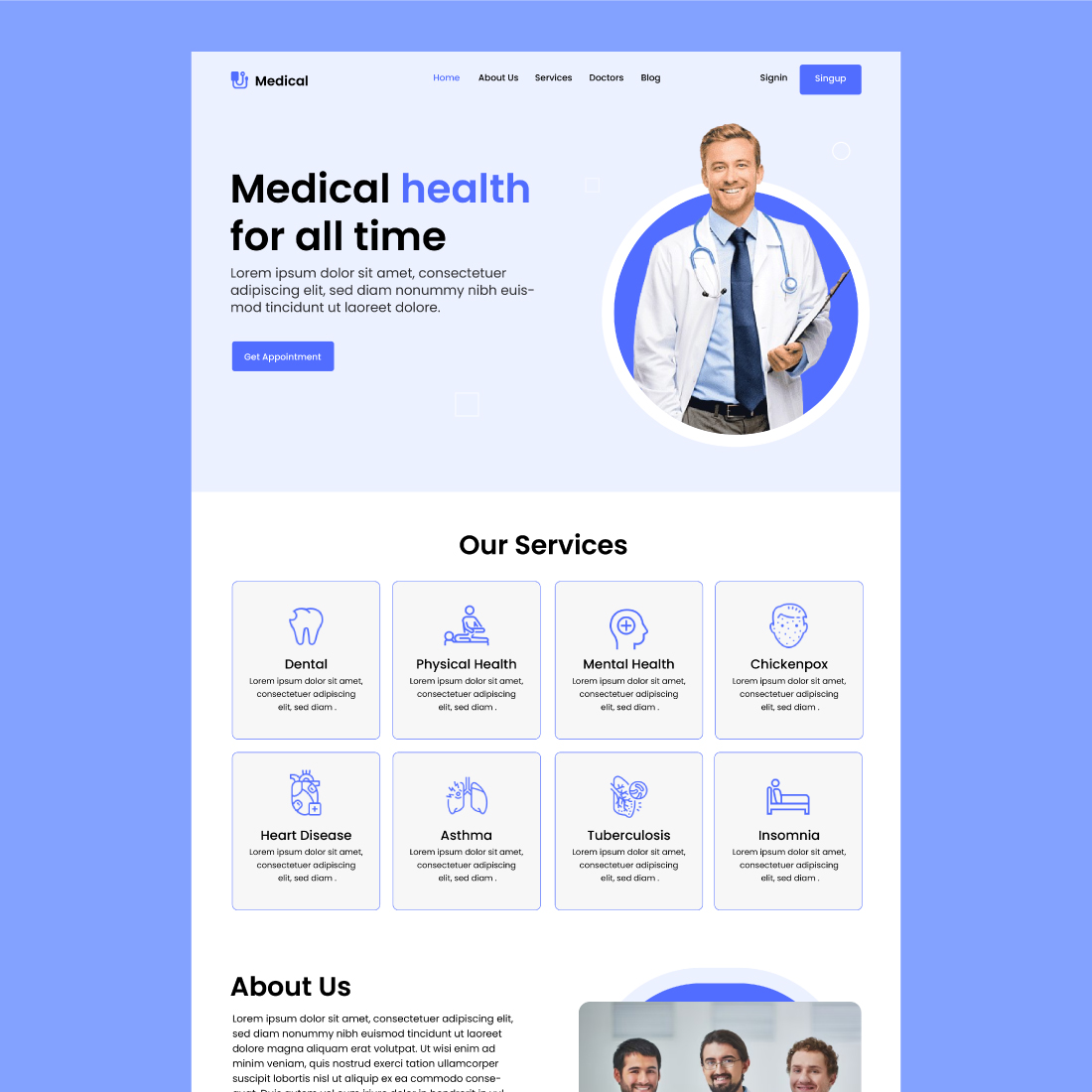 Medical Landing page website preview image.